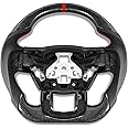 TESFEEL Carbon Fiber Steering Wheel for Raptor 2015-2020 D-shaped Flat-bottom Steering Wheel Preforated Leather Grip Hand-Stitched Compatible with Raptor Models with Paddle Shifters