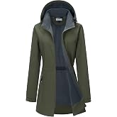 33,000ft Women's Waterproof Softshell Jacket Hooded Fleece Lined Raincoat | Removable Hood, Long Insulated Warm Rain Jacket, Breathable, Full Zip, Lightweight, Windproof, Spring Fall Winter Windbreaker