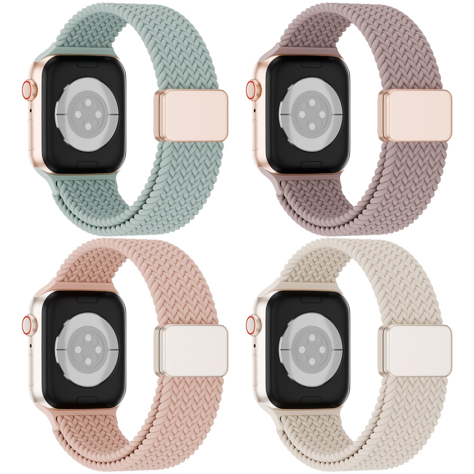 4 Pack Magnetic Braided Solo Loop Compatible with Apple Watch Band 38mm 40mm 41mm 42mm 44mm 45mm 46mm 49mm Women Men, Stretchy Nylon Sport Elastic Strap for iWatch Series 11/10/9/8/SE/7/6/5/4/3/Ultra
