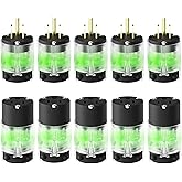 EPLESFTON 5 Set Lighted Extension Cord Ends, 15A 125V Extension Cord Replacement Ends 3 Prong, NEMA 5-15P &amp; 5-15R , Male &amp; Female Repair Kit for Generator, RV, Welding Equipment, UL Listed, Black