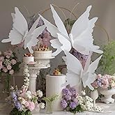 Honoson 3 Pcs Large Butterfly Party Decorations Hanging 3D Crepe Paper Butterfly Decoration Giant Supply for Wedding Party Birthday Baby Shower Garden Wall(White,11inch,20 Inch)