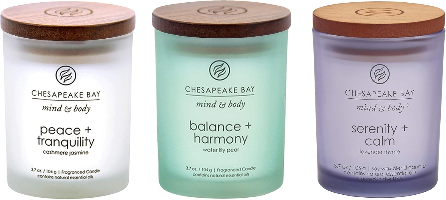 Chesapeake Bay Candle Peace + Tranquility, Balance + Harmony, Serenity + Calm Scented Candle Gift Set, Small Jar (3-Pack), Assorted