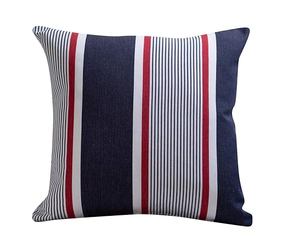 Nautical Cushion Cover. Double Sided Striped Indigio Navy Blue with