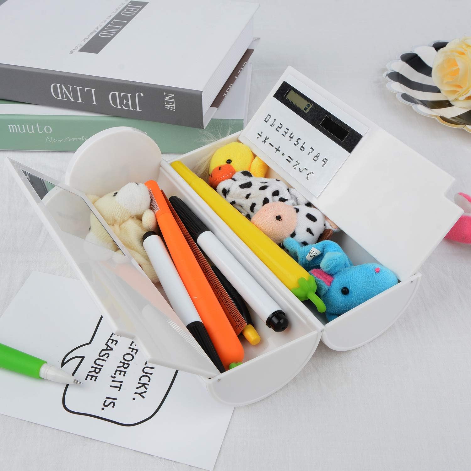 Amazon Wulide ペンケース 筆箱 筒形 可愛い 文房具ボックス クリエイティブ 筆入れ 文具収納 ペンボックス ミラーと電卓付き 多機能 大容量 男女兼用 通学 入学のプレゼント ペンケース 文房具 オフィス用品