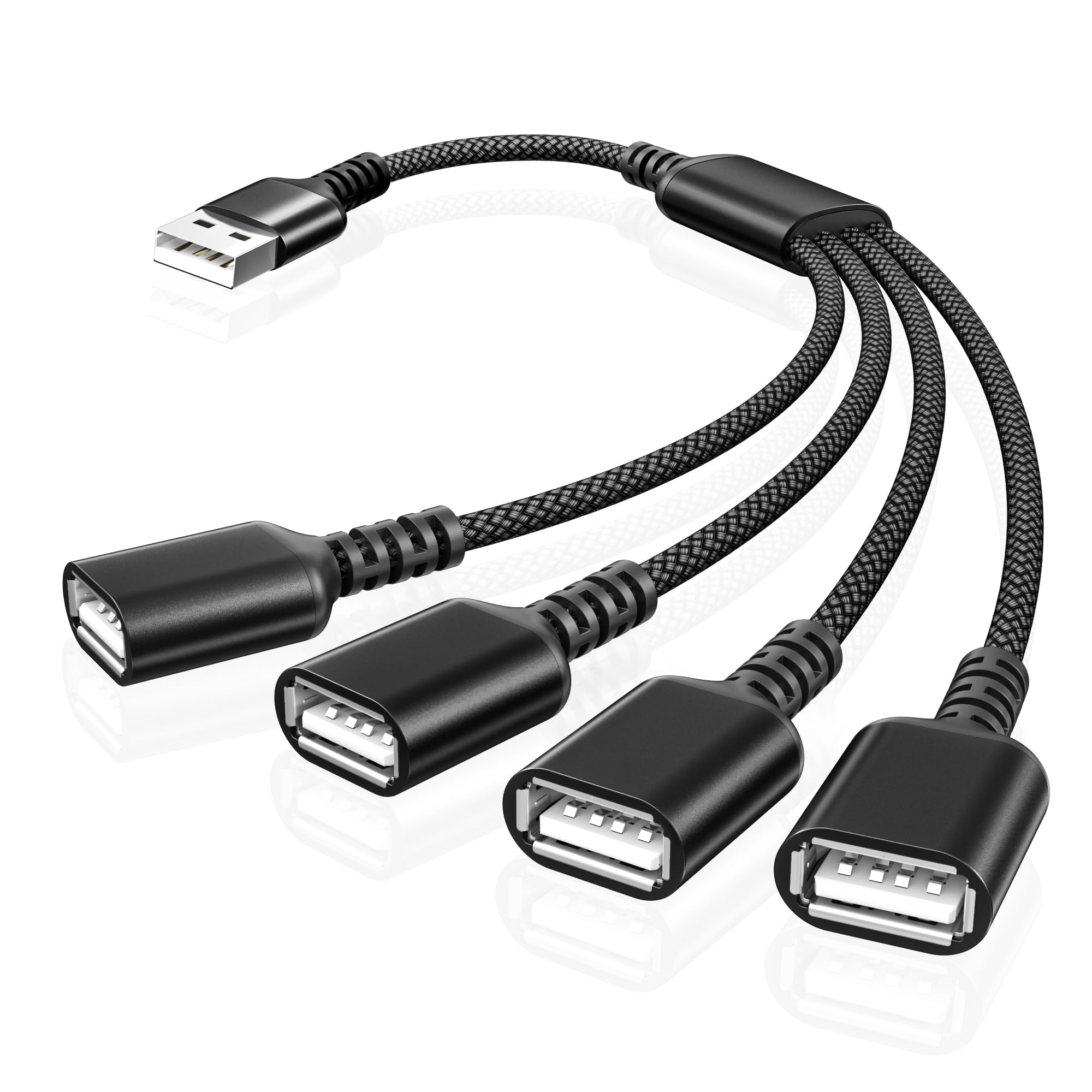 BASESAILOR USB Splitter 1 In 4 Out 1M, USB A Male to Four Female Extension Cord Adapter, 4 Port Multi Port Extender Hub, Double Dual Data Power Charger Split For Car, Xbox, PS4, PS5, Laptop