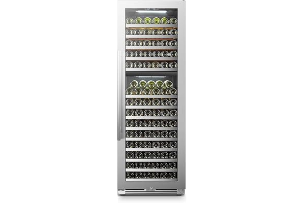 LANBOPRO Wine Cooler Refrigerator 153 Bottle Built-in Dual Zone Wine Cooler, Seamless Stainless Steel Trimmed Door, 24 Inch