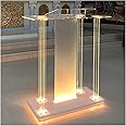Church Pulpit with Led Lights, 46” Acrylic Pulpits for Churches, Transparent Podium Stand with Wheels& Spacious Reading Platform, Clear Lectern for Speech (39.4”L*15.7”W *44”H)