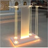 Church Pulpit with Led Lights, 46&rdquo; Acrylic Pulpits for Churches, Transparent Podium Stand with Wheels&amp; Spacious Reading Platform, Clear Lectern for Speech (39.4&rdquo;L*15.7&rdquo;W *44&rdquo;H)