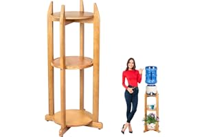 BETSEO Natural Solid Wood Water Dispenser Floor Stand (32.8" Hight-11.2" Wide) Drink Dispenser Floor Stand with 3 Round Shelfs Included for 1-5 Gallon Water Bottles/Crocks, Water Jug (Natural Wood Color)