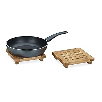 Relaxdays – Posavasos Plato Cuadrado bambú, Salvamanteles de Madera para ollas, sartenes, (