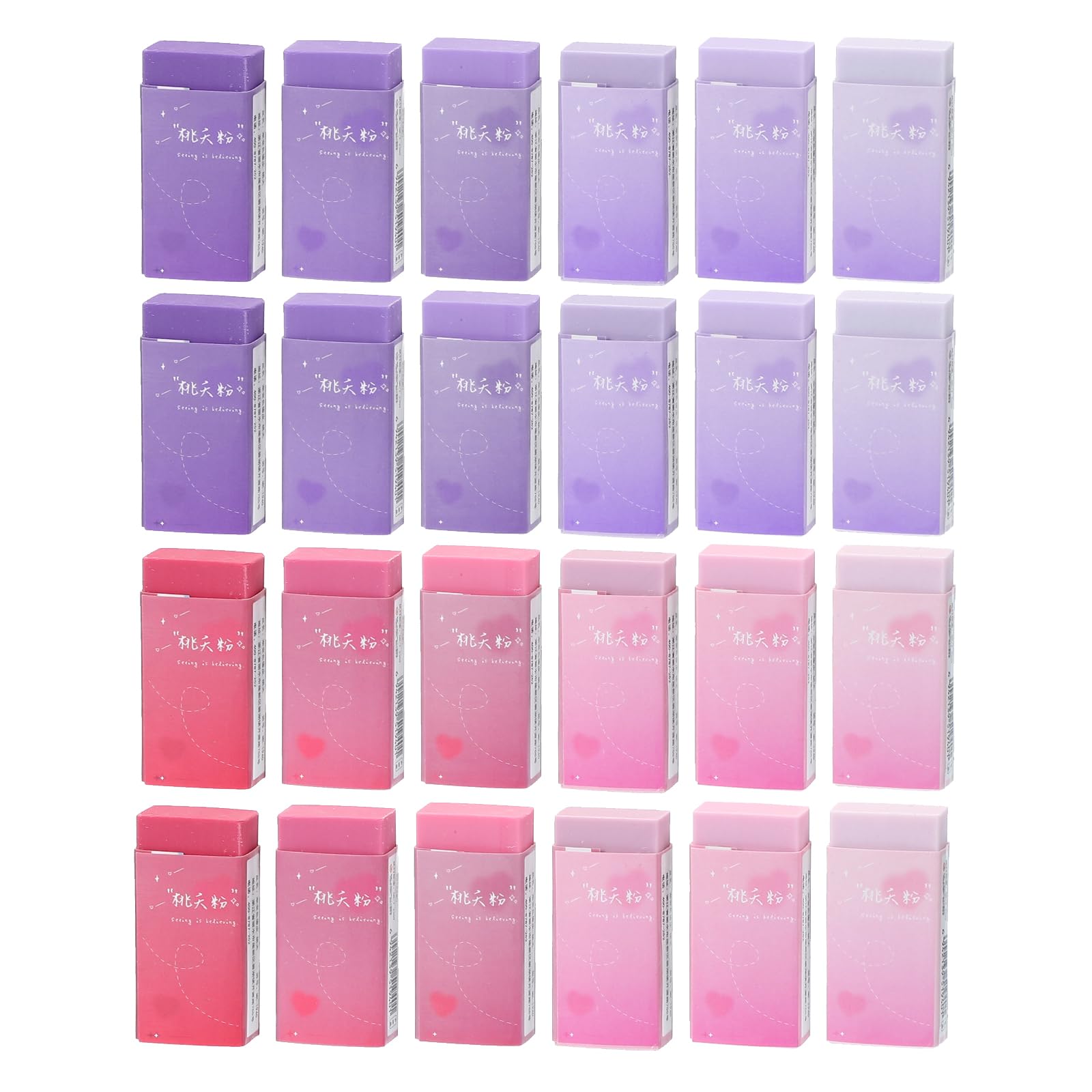 PATIKIL Pencil Erasers, 24 Pcs Rubber Colorful Gradient Art Eraser Cute Erasers Rectangular Eraser for Office Use Drawing Study Supplies Art, Pink Purple