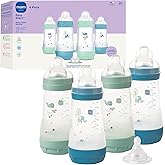 MAM 9oz Easy Start Anti-Colic Wide Neck Baby Bottle, Medium Flow Breastfeeding-Like Nipple, Reduces Colic Gas & Reflux, Easy to Clean, BPA Free, 2+ Months, Made in Europe, Bonus Fast Flow Nipple, 4 Pk
