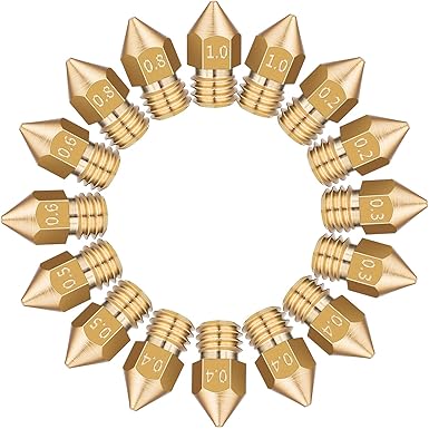 16 Stück 3D Drucker Extruder Düse MK8 für Makerbot Krealität CR-10 7 Unterschiedliche Größe 0,2 mm, 0,3 mm, 0,4 mm, 0,5 mm, 0