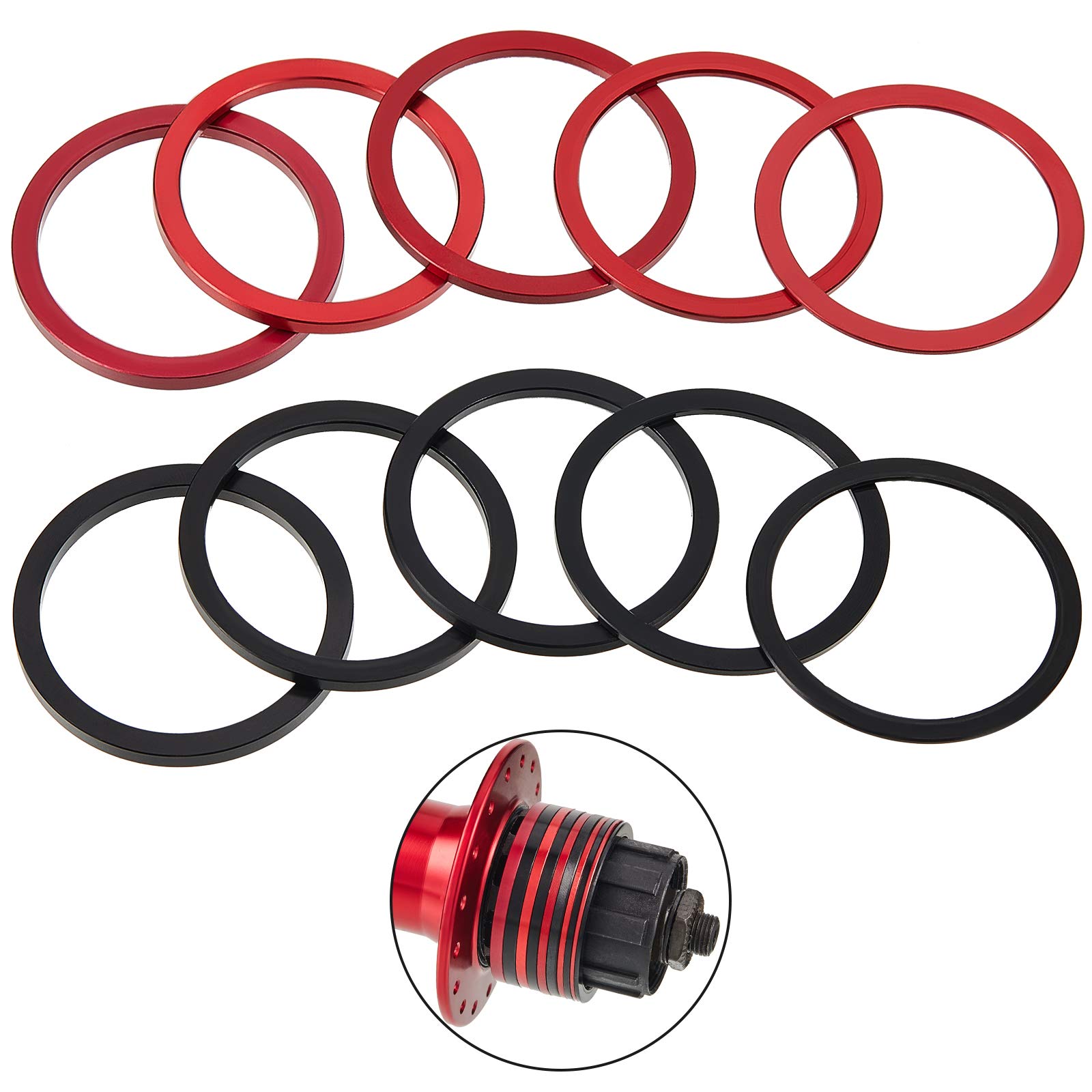 Photo 1 of Frienda 10 Pieces Bike Cassette Spacer Bicycle Bottom Bracket Spacer 7 8 9 10 11 Speed Cassette Washer Anodized Aluminium Alloy Flywheel Hub Washer 1mm 1.5 mm 2 mm 2.5 mm 3.0 mm