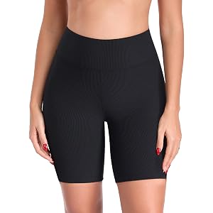 Women's 7 Inch High Waisted Swim Shorts, Sports Board Shorts Swimwear Bottom for Beach Swimming