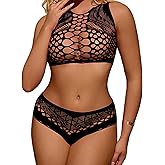 XJG Womens Fishnet Lingerie for Women Sexy Two Piece Lingerie Set Stripper Outfit