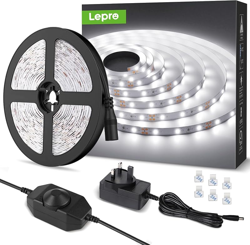 Lepro LED Strip Light 5M 300 LEDs 1650lm 12V Dimmable Cool White 6000K