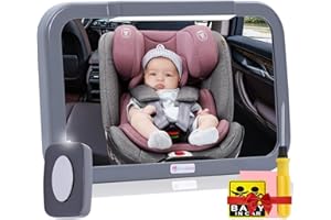 Baby Car Mirror with Light Innokids Dual Mode LED Lighting by Remote Control Clear View of Infant in Rear Facing Back Seat While Night Driving (Gray)