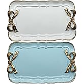 Cayway 2 PCS Vintage Decorative Tray, Vintage Resin Tray, Bow-Knot Resin Dish Plate for Towel Tray, Fruit Trays Rings Bracele