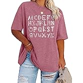 Plus Size Teacher Shirt Women Teaching Tshirt ABC Alphabet Graphic Tee Tops Teachers Gift T-Shirt