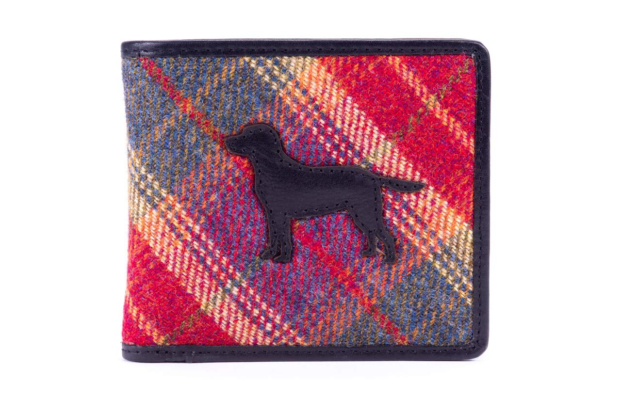 Luxury Islay Tweed and Leather Mens Wallet with Applique Dog Image Coin