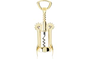 Viski Winged Corkscrew Wine Bottle Opener, Gold Plated Finish, Non-Stick Coated Worm, 9.25"