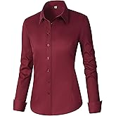 CUNLIN Womens Cotton Button Down Shirts for Women Fitted Long Sleeve Formal Dress Shirt Work Blouses Tops