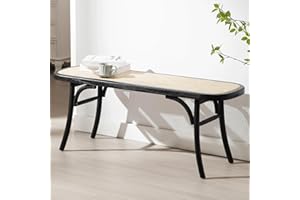 DM Furniture Woven Rattan Bench Modern Farmhouse Wooden Wicker Bench Small Entry Bench Cane Dining Bench with Black Finish Wood Frame for Bedroom/End of Bed/Patio/Entryway