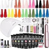 Poly Nail Gel Starter Kit with Drill-14 Colors + 75 Nail Art Accessories Kit, ROSALIND Neon Poly Extension Gel with Big UV Light 48W and Electric Nail Drill Starter Kit with Everything