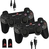 Digital Dynasty 2 Pack Controller for PS3 - Wireless PC Controller for Sony Playstation 3 - Double Shock 3, Bluetooth, Rechargeable, Remote for PS3 - Including 2 USB Cables (Black)