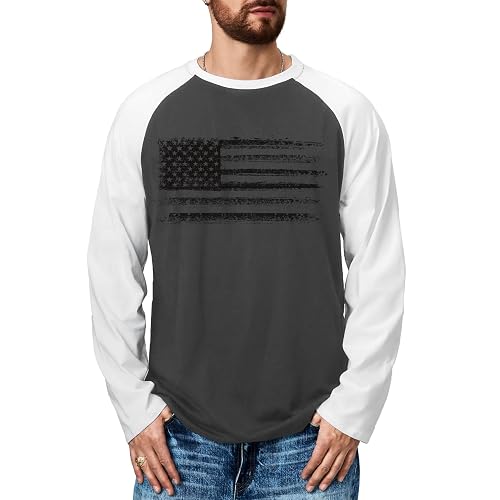 Men's USA Flag Long Sleeve T-Shirt - 100% Cotton Patriotic Graphic Tee, Grey, Small - View #4