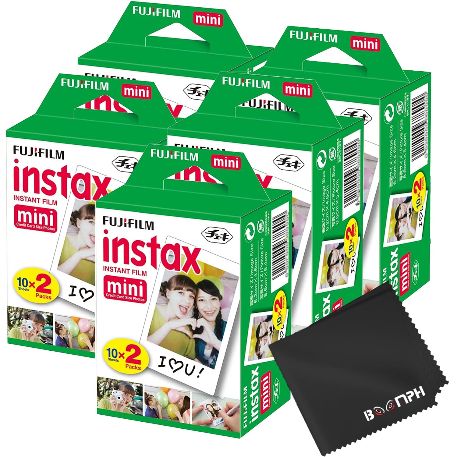 Fujifilm Instax Mini Instant Camera Film: 100 Shoots Total, (10 Sheets x 10) - Capture Memories Anytime, Anywhere-Boomph's Comprehensive Ultimate Performance Cloth Solution for Perfect Picture Quality Image