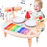 XIAPIA Kids Drum Kit 8-in-1 Wooden Musical Instrument Set Xylophone 18 Months+
