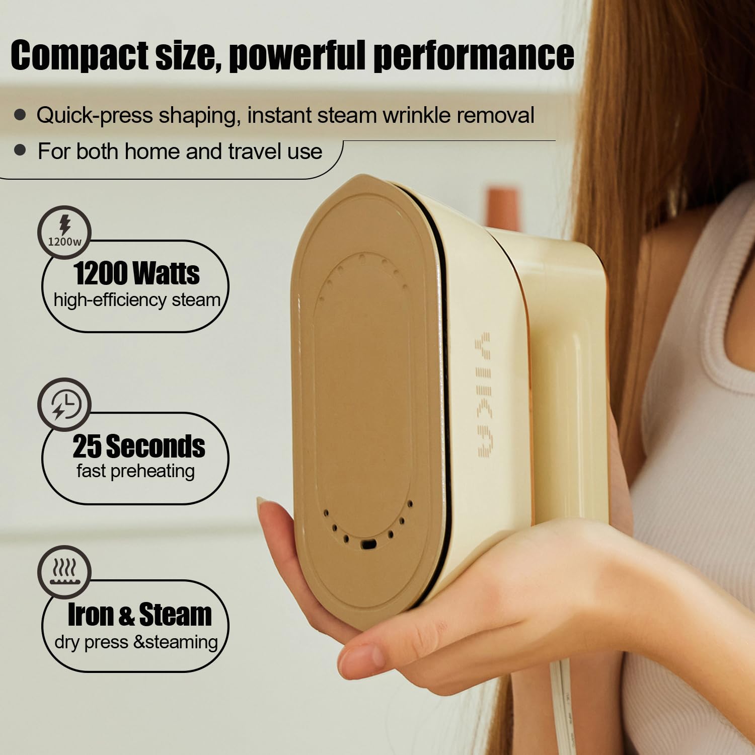 YIKA Steam Iron for Clothes, Handheld 2-in-1 Garment Iron steamer, 25s Heat Up, Ceramic Soleplate, Dry Pressing & Steaming Fabric Wrinkle Remover for Clothing, Upholstery and All Fabrics