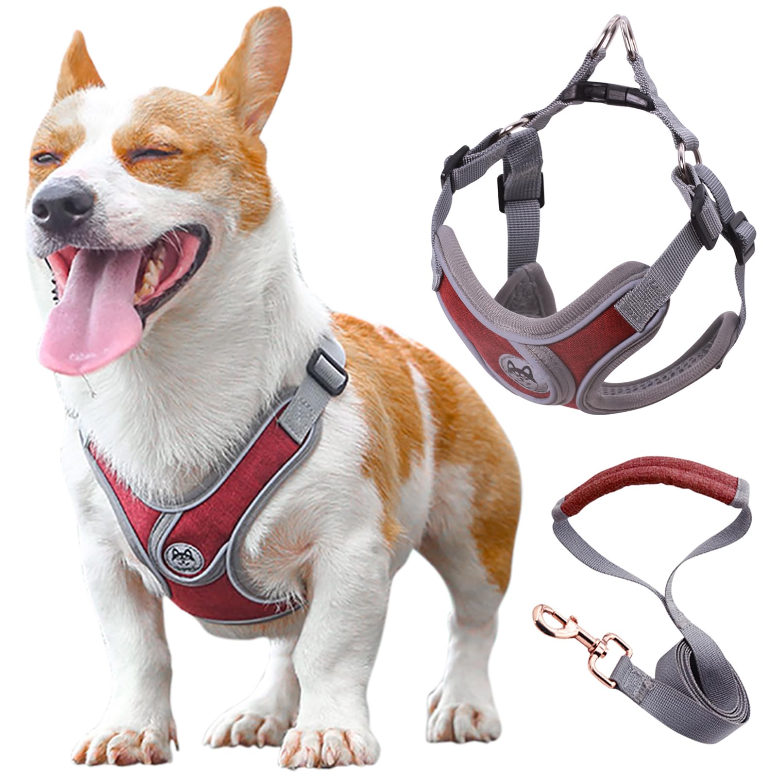 Wocharm Dogs Breathable Harness with Leash Adjustable Outdoor Walking Pet Puppy Vest （XS,Dark Red）