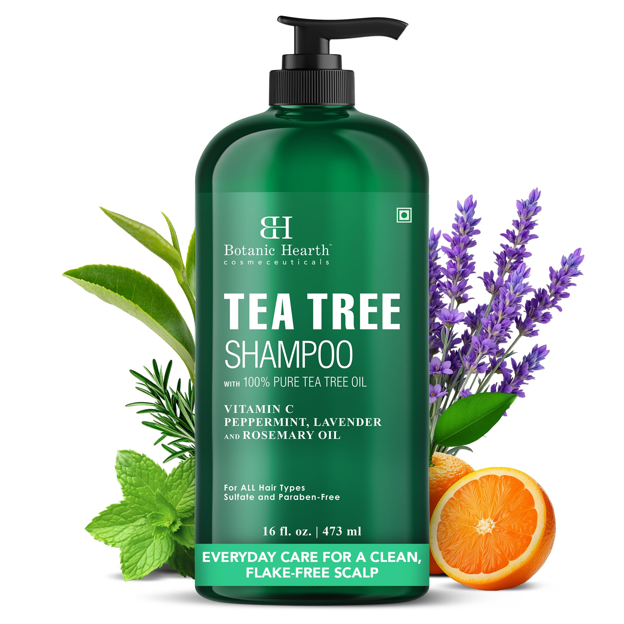 Botanic Hearth Tea Tree Shampoo, Vitamin C, Peppermint, Lavender and Rosemary Oil, Fights Dandruff and Dry Scalp, 16 fl oz (473 ml)