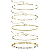 MBW Gold Bracelets for Women Trendy, Dainty 14K Gold Plated Bracelet Stack Beaded Chain Bracelet Set Thin Small Cute Paperclip Bracelets Fashion Waterproof Jewelry Gift Gold Accessories for Women