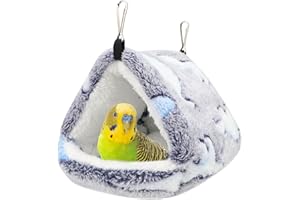 Hypeety Winter Warm Bird Nest Triangle Cotton Nest Warm and Thick Bird Shed Hut Plush Fluffy Parrot Hanging Hammock Bird Hideaway for Parrot Budgies Parakeets Cockatiels Conures Hamster (Grey, M)