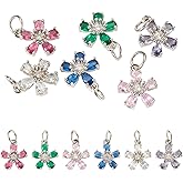 Craftdady Brass Micro Pave Cubic Zirconia Flower Pendants Mixed Color Flower Shape Micro Pave CZ Dangle Pendants Mini Floral Charm Bulk for DIY Necklaces Bracelets Jewelry Making