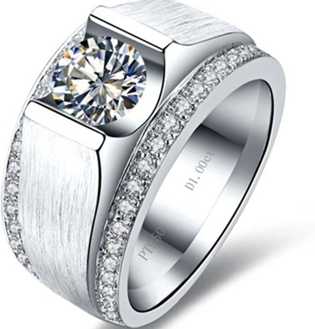 THREE MAN Solid Silver 1CT NSCD Simulated Diamond Ring for