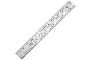PEC Tools 6 Inch Ruler, High-Carbon Steel, 1/25" Thick X 3/4" Wide, Satin Chrome Finish Tempered Steel, Measuring Accuracy 1/32", 1/64", 1/10" and 1/50" Scales, Made in USA