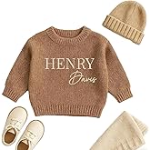 Personalized Name Embroidered Baby Sweaters, Custom Knitted Sweaters for Newborns, Toddlers, Infants, Little Girls Boy, Birthdays, New Year, Newborn, Easter White