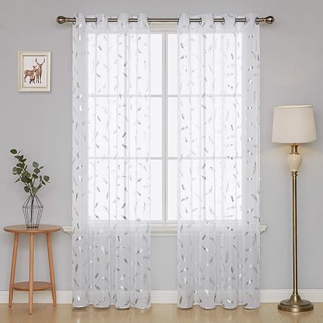 Deconovo Window Treatment Feather Foil Printed Sheer Curtain