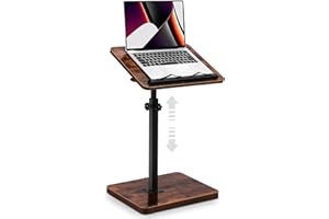MuiiuM TV Tray Adjustable Side Table for Couch - TV Trays for Eating on Couch - 360° Swivel/Height Adjustable/180° Flip-Over - with Slat and Book Clip for Laptop/Phone/Reading - Rustic