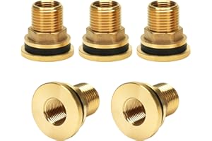 GOVALVE Brass Bulkhead Fitting - 3/8" NPT Female x 1/2" Straight Male Thread Water Tank Connector with 2 Rubber Rings for Water Tower Tank Barrels (pack of 5)