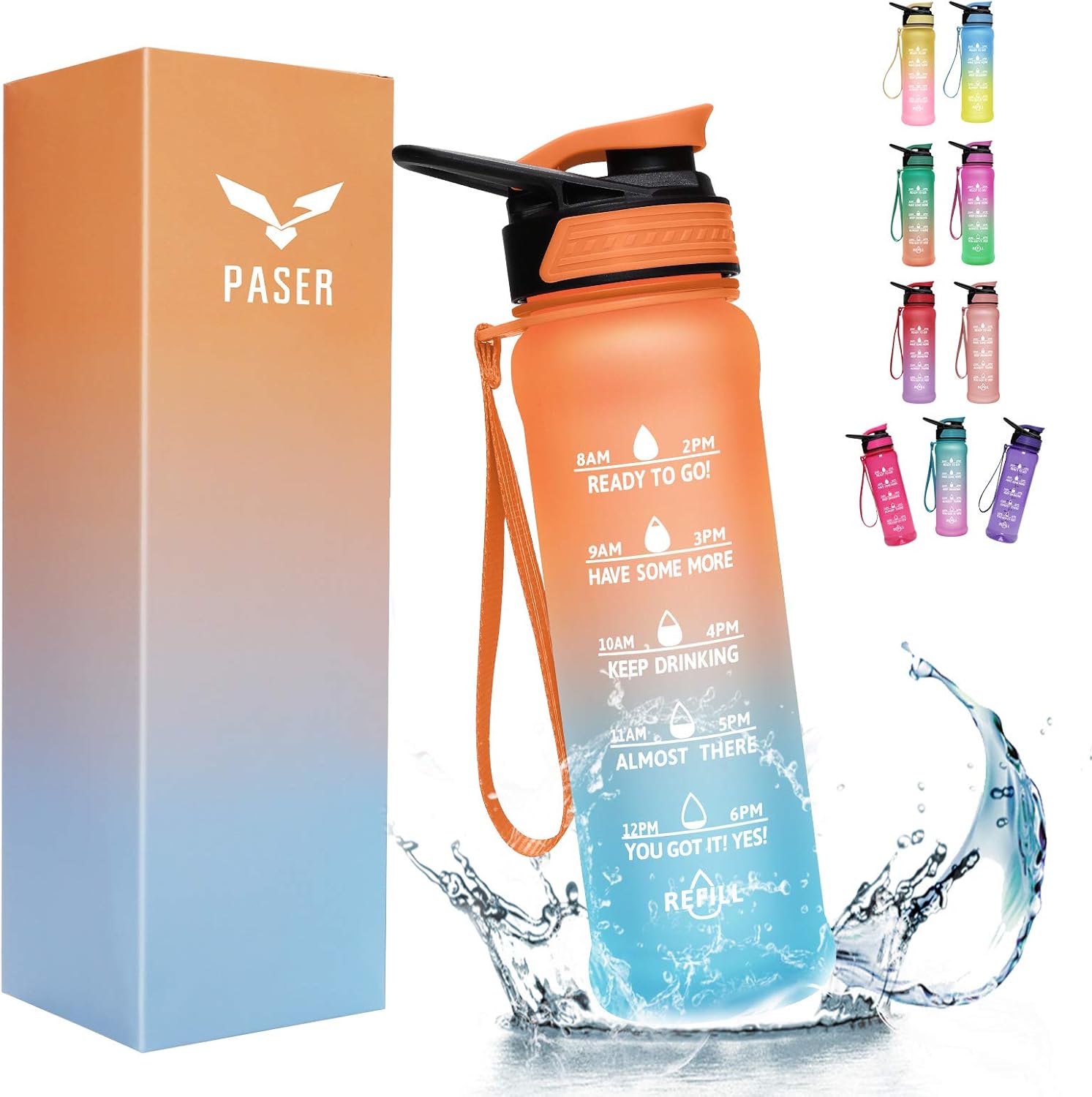 PASER 24oz Water Bottles with Times to Drink, Leakproof TRITAN & BPA Free Drinking Water Bottle with Removable Straw to Provide Adequate Water for Your Body (with Gift Box, Straw Brush) : Sports & Outdoors