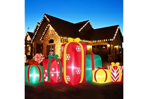 MICOCAH 8 FT Long Merry Christmas Inflatable Outdoor Decoration 6 Gift Boxes Combo with Build in LED Lights Funny Present Xmas Blow up Yard Decorations for Holiday Winter Indoor Patio Lawn Outside Decor