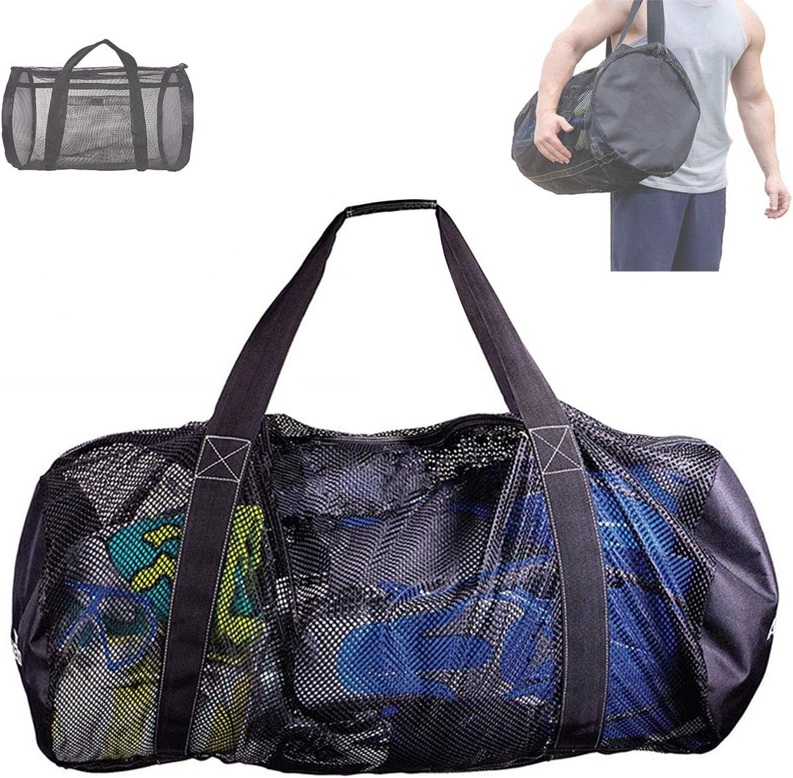 Deacroy Mesh Duffle Bag,Multi-Purpose Diving Snorkel Bag,Foldable Scuba Gear Beach Bag,Extra Large Travel Tote for Scuba Snorkeling Surfing Swiming Beach