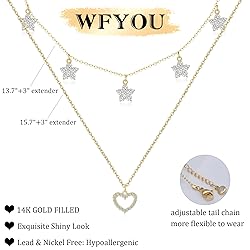WFYOU Gold Heart Necklace for Women Dainty Tiny 14k