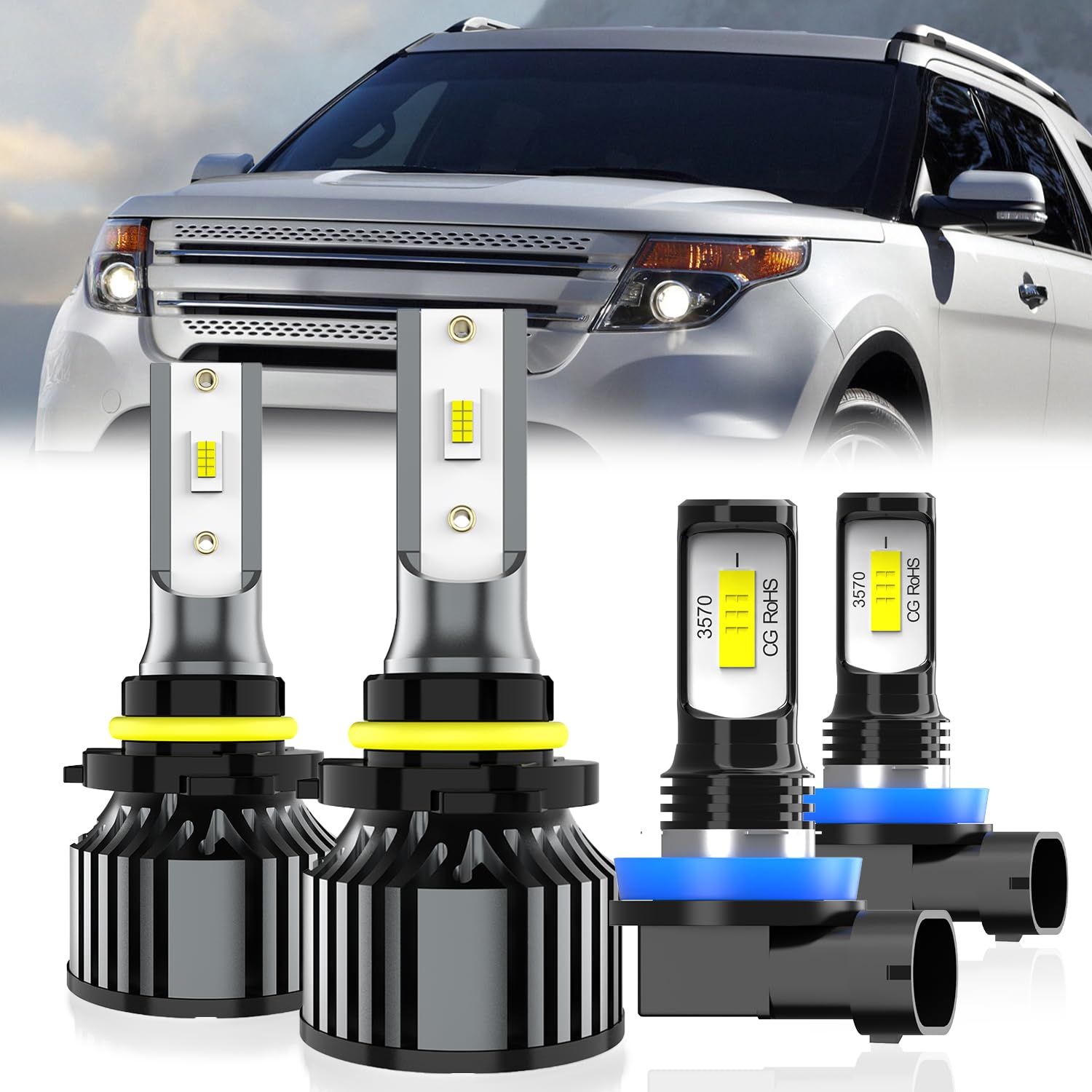 Photo 1 of QIPEIZSP Fit For Ford Explorer 2011-2015 Light Bulbs, 9005 High Low Beam + H11 Fog Light Bulb, 4-Pack